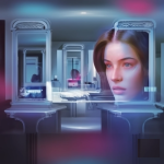 Digitale Identität und neue Möglichkeiten: Ein menschliches Porträt verschmilzt mit einer futuristischen Umgebung und zeigt die Verbindung zwischen persönlichem Erscheinungsbild, Technik und digitaler Selbstwahrnehmung.